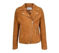 House Of Leather Women's Genuine Goat Suede Biker Jacket Lola, Classic Moto Style (UK, Numeric, 14, Regular, Regular, Cognac)