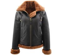 House of Leather Women's Naomi Real Sheepskin Aviator Jacket in Brown | Size: 22 House of Leather Brown 22