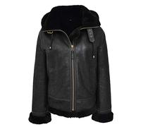 House Of Leather Womens Real Sheepskin B3 Hooded Jacket Aviator Pilot Style Naomi (10, Black)