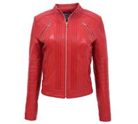 House of Leather Women's Womens Real Leather Biker Jacket Alice Black 14 in Red | Size: 20 House of Leather Red 20