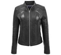 House of Leather Women's Womens Real Leather Biker Jacket Alice Black 14 | Size: 16 House of Leather Black 16