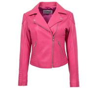 Womens Real Leather Biker Jacket Cross Zip Slim Fit Style Anna (16, Pink)