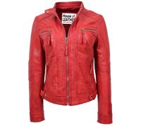 House of Leather Women's Womens Real Leather Biker Jacket Annie Red 12 | Size: 16 House of Leather Red 16