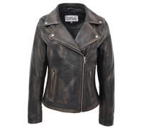House of Leather Women's Womens Real Leather Biker Jacket Cross Zip Style Lola White 16 in Charcoal | Size: 12 House of Leather Charcoal 12