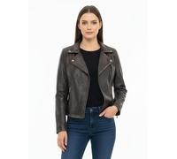 House of Leather Women's Womens Real Leather Biker Jacket Cross Zip Style Lola White 16 in Charcoal | Size: 20 House of Leather Charcoal 20