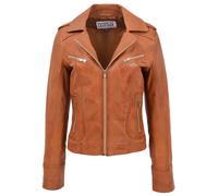 Womens Real Leather Biker Jacket Zipped Casual Style Kim (16, Tan)