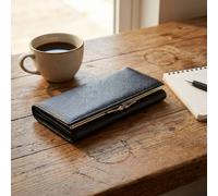 House of Leather Women's Womens Real Leather Purse Envelope Style with Metal Frame Large Size Wallet Cumbria Black | Size: Medium House of Leather Black Medium