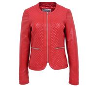 House of Leather Women's Womens Real Leather Quilted Jacket Joan Tan 18 in Red | Size: 12 House of Leather Red 12
