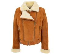 House of Leather Women's Womens Real Sheepskin Biker Jacket Nora Tan 20 | Size: 18 House of Leather Tan 18