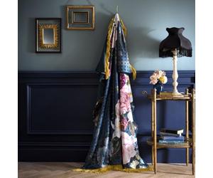 House of Llewelyn-Bowen Bouquet List Blue Throw - Maximalist Blanket - Recycled Polyester - 130x180cms