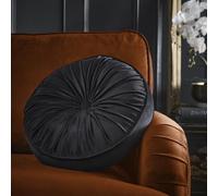 House of Llewelyn-Bowen Round Pleat Black Filled Cushion, 40cm, Polyester, Microfibre Pad