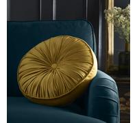 House of Llewelyn-Bowen Round Pleat Ochre Filled Cushion, 40cm, Polyester, Microfibre Pad