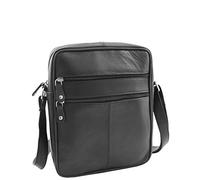 House of Luggage Mens Leather Cross Body Bag Mid Size Organiser Messenger Pouch HLG155 Black