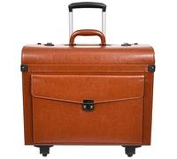 House of Luggage Pilot Case 4 Wheel Faux Leather Flight Carry on Executive Dual Lock Business Travel Bags Venturer (Tan)