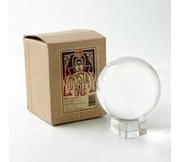 House of Marbles 80mm Crystal Ball, Clear Solid Glass Sphere with Glass Display Stand, Decorative Paperweight and Mystic Home Ornament Gift for Adults and Collectors