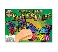 House of Marbles Butterflies Scratch Art Set, 6 FSC-Certified Cardstock Butterfly Decorations with Wooden Stylus and Ribbons, Rainbow Craft Kit