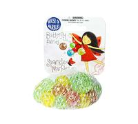 House of Marbles Butterfly Fairy Net Bag of Marbles, 21-Piece Sparkling Glass Marble Set with Translucent Fairy Colours and Larger Shooter for Games and Collecting
