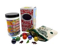 House of Marbles Dinosaur Marble Reward Jar for Children - Positive Behaviour System with Approximately 36 Marbles, 6 Tiny-Saurs & Cotton Bag - Made in the UK