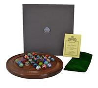 House of Marbles Large Handmade Marble Solitaire, Handcrafted Sheesham Wood Board with 33 Individually Handmade 22mm Glass Marbles, Velvet Pouch and Instructions, Made in Britain