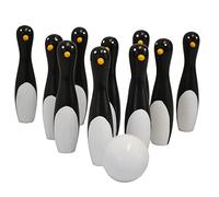 House of Marbles Penguin Bowling - 10 skittles , ball in fabric bag,Black, White, Yellow,Small