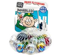 House of Marbles Old Skool Net Bag of Marbles, 21-Piece Traditional Glass Marble Set with Classic Clear and Coloured Swirls plus Larger Shooter for Games and Collecting