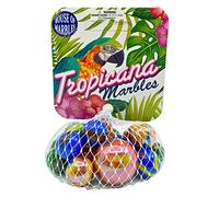House of Marbles Tropicana Net Bag of Marbles, 21-Piece Tropical Glass Marble Set with Bright Solid Colours, Swirls and Larger Shooter for Games and Collecting