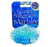 House of Marbles Winter Wonderland Net Bag of Marbles, 21-Piece Icy Blue and White Glass Marble Set with Larger Shooter for Games, Collecting and Stocking Fillers