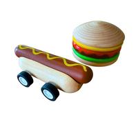 House of Marbles Wooden Fast Food Pull Back Toy Assorted - Wooden Burger or Hot Dog Vehicle - Retro Pull Back Action Toy for Children