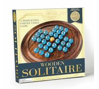 House of Marbles Wooden Marble Solitaire, 220mm Sheesham Wood Board with 33 Glass Marbles and Instructions, Classic Single-Player Strategy Puzzle