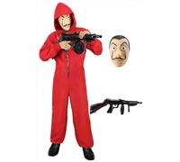 House of Money Costume Women Men Adults Unisex Jumpsuit Set with Dali Salvador Mask Red Jumpsuit Partner Bank Robber Cosplay Outfit with Accessories for Carnival Halloween FR047-LA