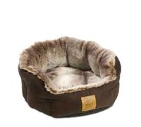 House of Paws Arctic Fox Snuggle Medium Oval Dog Bed - Soft & Cosy Brown Faux Suede and Fur - Machine Washable