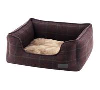 House of Paws Berry Tweed and Faux Fur Large Dog Bed - Machine Washable, Non-Slip Base and Removable Cushion