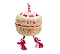 House of Paws Birthday Cake Dog Toy with Rope and Squeaker - Plush Interactive Pet Toy