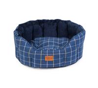 House of Paws Check Tweed Oval Snuggle Bed Navy for Dogs - Small