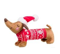 House of Paws Christmas Dachshund Plush Dog Toy, Red Festive Jumper with Santa Hat, 29cm Squeaky Sausage Dog
