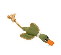 House of Paws Extra Large Khaki Duck, Cotton Canvas Thrower Dog Toy with Rope and Squeaker