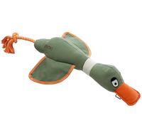 House of Paws Large Kahki Duck, Cotton Canvas Thrower Dog Toy with Rope and Squeaker