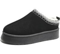 House of Sehrish MX11H Fluffy Platform Slippers Faux Fur Lined Ankle Boots (Black, UK Footwear Size System, Adult, Women, Numeric, Medium, 7)