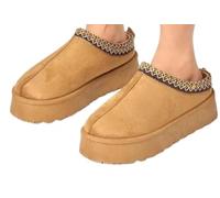House of Sehrish MX11H Fluffy Platform Slippers Faux Fur Lined Ankle Boots (Chestnut, UK Footwear Size System, Adult, Women, Numeric, Medium, 5)