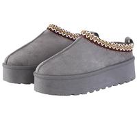 House of Sehrish MX11H Fluffy Platform Slippers Faux Fur Lined Ankle Boots (Grey, UK Footwear Size System, Adult, Women, Numeric, Medium, 4)