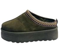 House of Sehrish MX11H Fluffy Platform Slippers Faux Fur Lined Ankle Boots (Olive Green, UK Footwear Size System, Adult, Women, Numeric, Medium, 8)