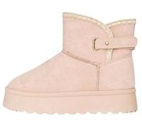 House of Sehrish MX32H Thick Soled Slip on Fur Lined Ankle Boots-(Beige) 6 UK