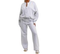 House of Sehrish Premium Rising Label Womens Bomber Sweatshirt With Zip And Joggers Loungewear Set (UK, Alpha, XS, S, Regular, Regular, Bleach Grey)