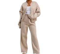 House of Sehrish Premium Rising Label Womens Bomber Sweatshirt With Zip And Joggers Loungewear Set (UK, Alpha, L, XL, Regular, Regular, Beige)