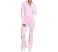 House of Sehrish Women's Ladies Active Zip Top And Push Up Flare Trouser Set (UK, Alpha, M, L, Regular, Regular, Baby Pink)