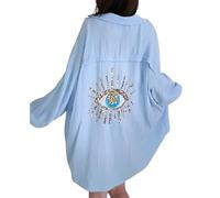 House of Sehrish Women's Ladies Over Size Sequin Eye Shirt Top (One Size 6-16) (UK, Alpha, One Size, Regular, Regular, Baby Blue)