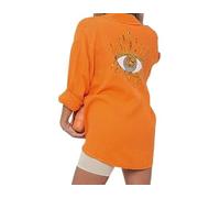 House of Sehrish Women's Ladies Over Size Sequin Eye Shirt Top (One Size 6-16) (UK, Alpha, One Size, Regular, Regular, Orange)