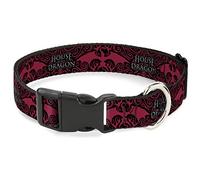 House of The Dragon Pet Collar With Dragon Icon, Dog Collar Plastic Buckle, Black Red White, 9.5 to 14.5 Inches 0.5 Inch Wide