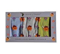 House Of Tweed Ladies Luxury Bamboo Socks Pack of 3 Pairs Animal Pattern UK Sizes 4-8
