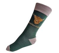 House Of Tweed Mens Luxury Premium Bamboo 100% Biodegrable super Soft Socks Scotland Clan Size 7-12 (UK, Numeric, 7, 12, Regular, Regular, Green Highland cow 2)